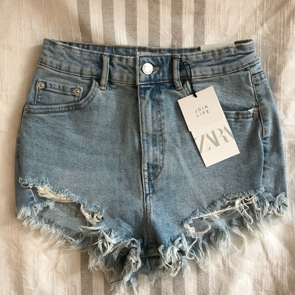 Zara High Rise Denim Shorts Hot Sale 